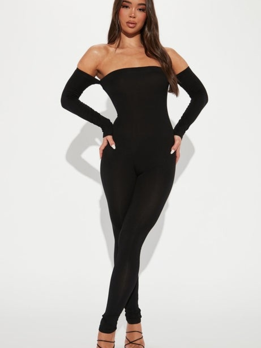 Fashion Nova Off-Shoulder Black Stretch Jumpsuit